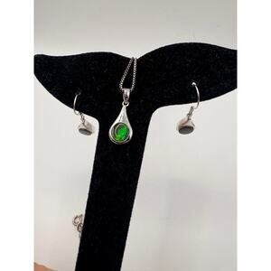 Sterling Silver Ammolite 18" Necklace Dangle Earring Set‎